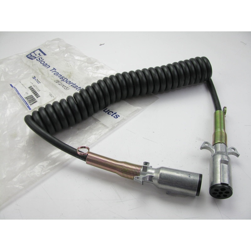 Sloan 421115 PowerPlus RV Trailer 7-Way Coiled Cable W/plugs, Black Jacket, 15'
