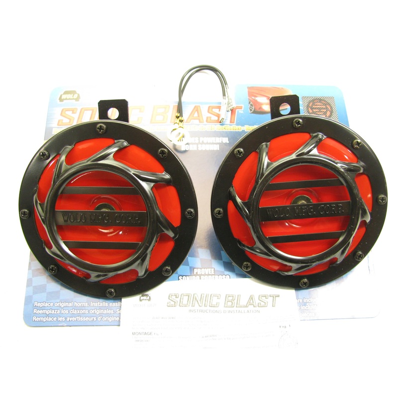 SET Of Wolo Sonic Blast Red Black 308-2T UNIVERSAL LOW And HIGH TONE Horns