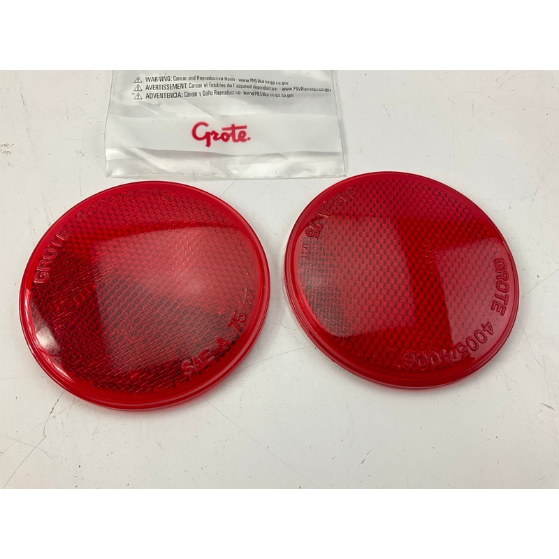 (2) Grote 40052-3 Stick-On Red Round Reflectors, 3'' Diameter
