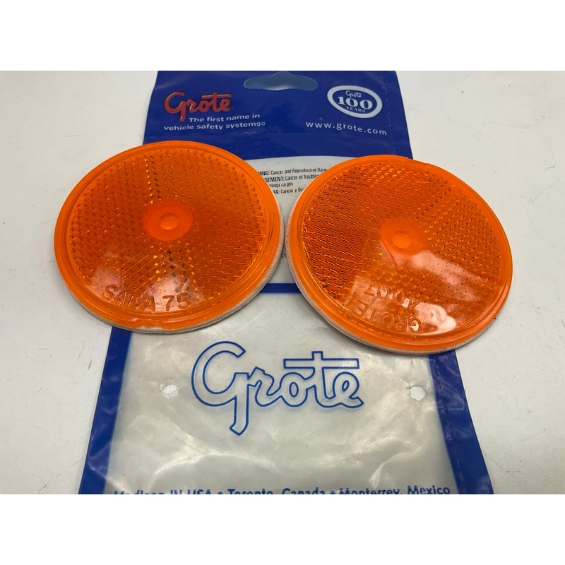 (2) Grote 40073 Round Stick-On Reflector Amber Yellow 2-1/2''
