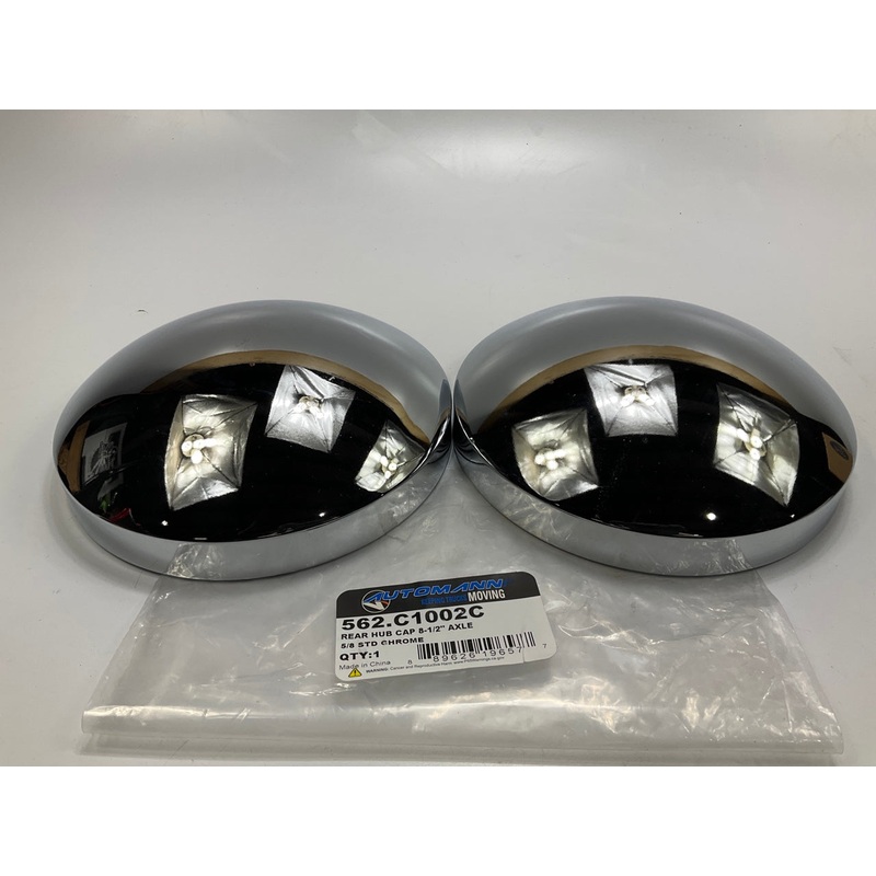 (2) Automann 562.C1002C 8-1/2'' Axle Rear Hub Cap Dome Style Chrome, 5/8'' Stud