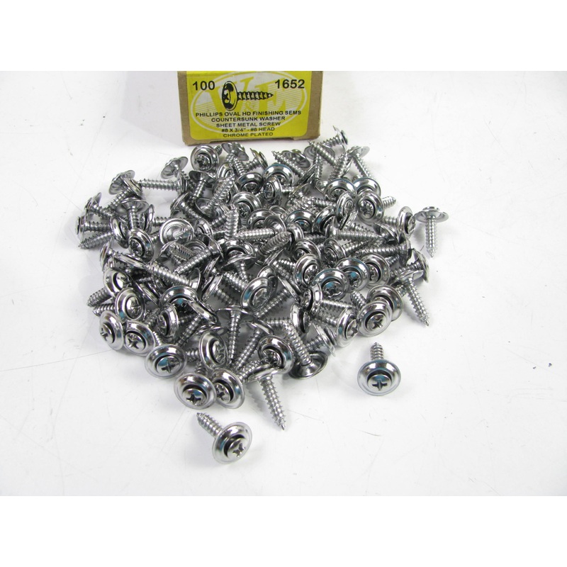 (100) WE 1652 #8 X 3/4'' PHILLIPS OVAL  -AB   METAL SCREWS-CHROME PLATED #6 Head