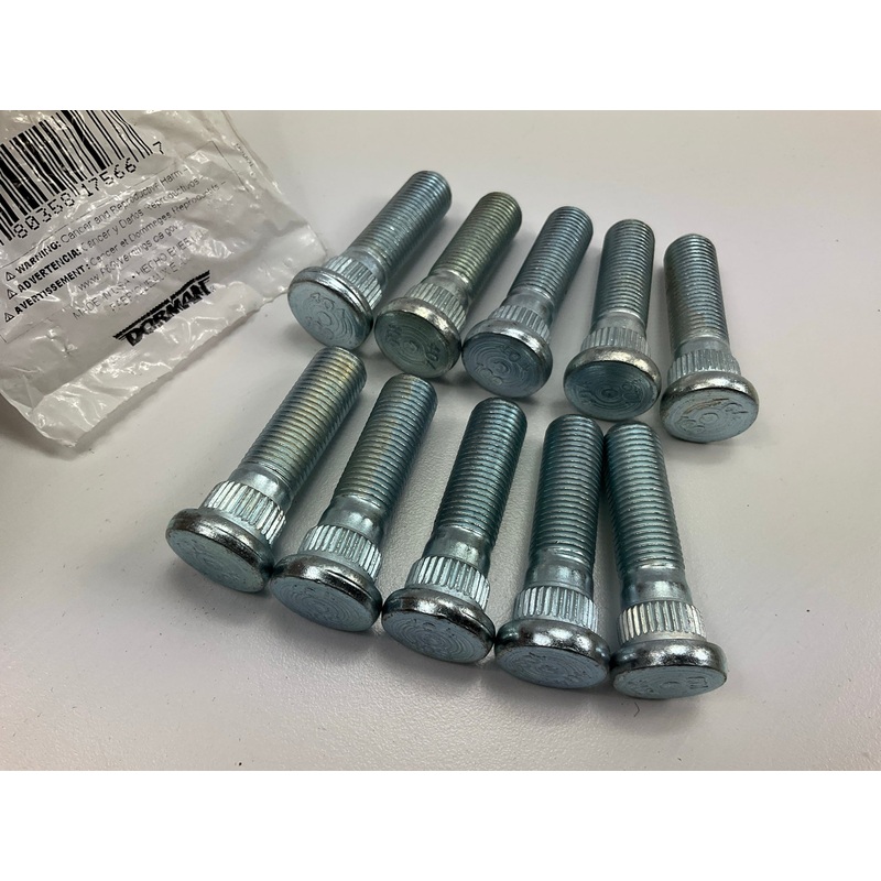 (10) Dorman 610-404 M12-1.25 Serrated Wheel Lug Studs 14.28mm Knurl, 46mm Length
