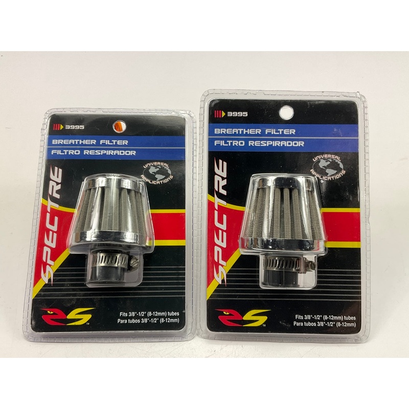 (2) Spectre 3995 Stainless Mini Breather Crankcase Vent Filter, 8-12mm 3/8''-1/2''